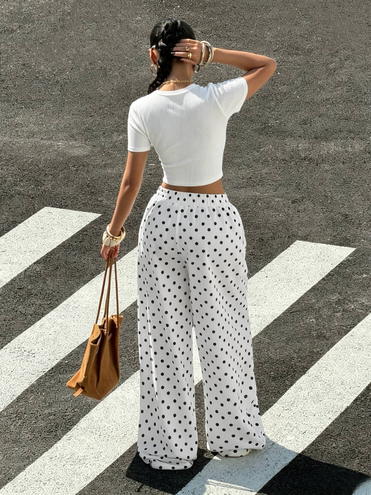 Women'S Fashion Wide-Leg Pants, Polka Dot Pattern with Elastic Waist Drawstring Long Trousers, Suitable for Summer Casual Outings, Dates, And Travel, Casual Commuter Multi-Functional Pants, Ideal for Daily Wear - Mixed colors