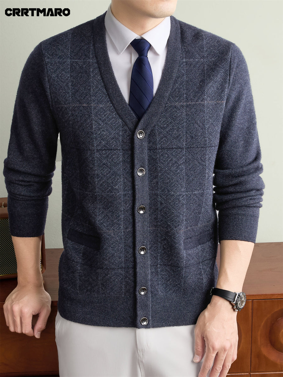 Men'S Thick V-Neck Knit Cardigan, Warm Casual Layering Top for Fall And Winter - Medium Gray