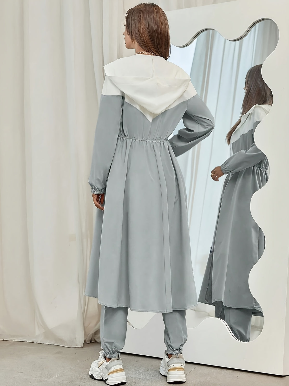 WY260622044 Autumn Women'S Color-Block Hooded Jacket And Pants Set 2pcs Set - Grey