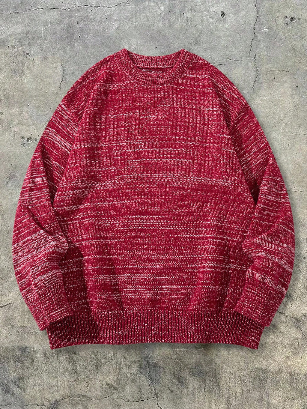 Men' & Women' Color-Block Knit Sweater - Soft Loose-Fit Crewneck Pullover with Mixed Yarn Base Layer Suitable for Layering or Outerwear, Hand Washable Winter Sweater for Casual Wear, Warm Blending - Red