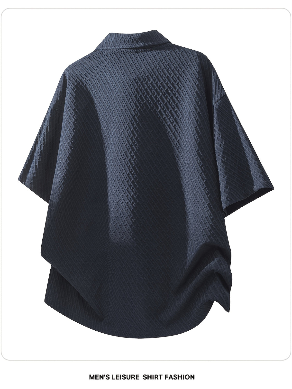 Men's Summer Fiber Fabric Lapel Short-Sleeve Polo T-Shirt, Streetwear Brand Diamond Check Casual Top - Navy Color