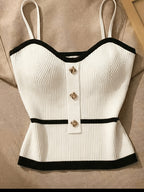 Women'S Contrast Color Patchwork Camisole Sweater (Size Runs Small, Recommend Up 1 Size) - White