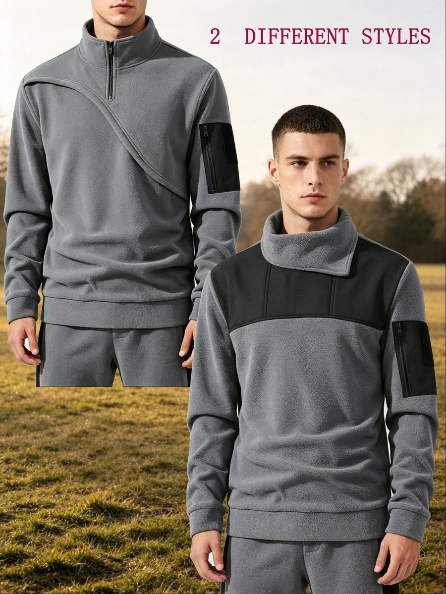 Men'S Autumn And Winter Novelty Sweater Two-Piece Set, Different Sweaters, Fashionable Street Tops - Grey