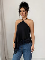 New Summer Women'S Elegant Camisole, Backless Lace Patchwork Going-Out Casual Top, Sexy Sleeveless Fitted Blouse, Suitable for Holiday Parties, Cocktail Parties, Formal Occasions, Business Casual Wear, Beach Outfit for Women - Black