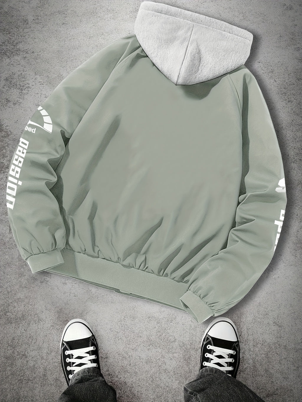Casual American Street Racing Print Design Trendy 2-in-1 Look Hooded Jacket JK5682 - Light Grey
