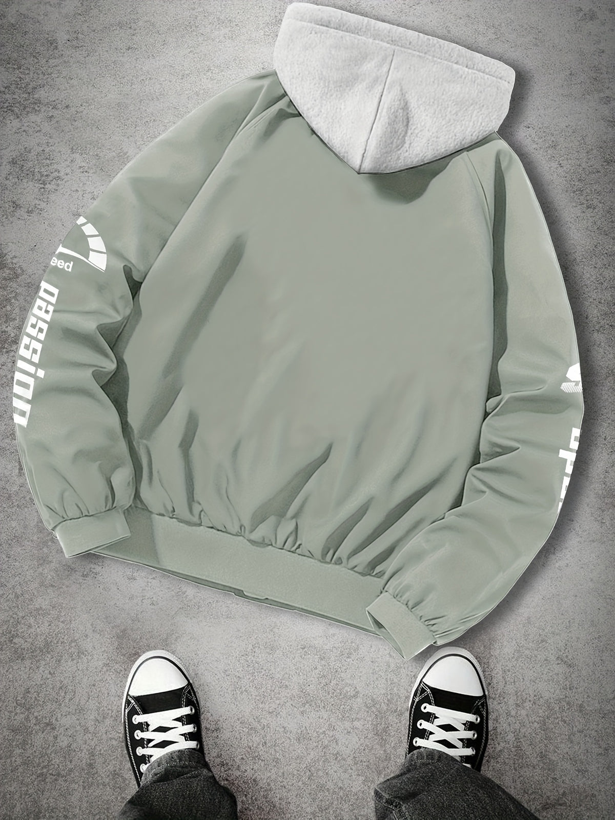 Casual American Street Racing Print Design Trendy 2-in-1 Look Hooded Jacket JK5682 - Light Grey