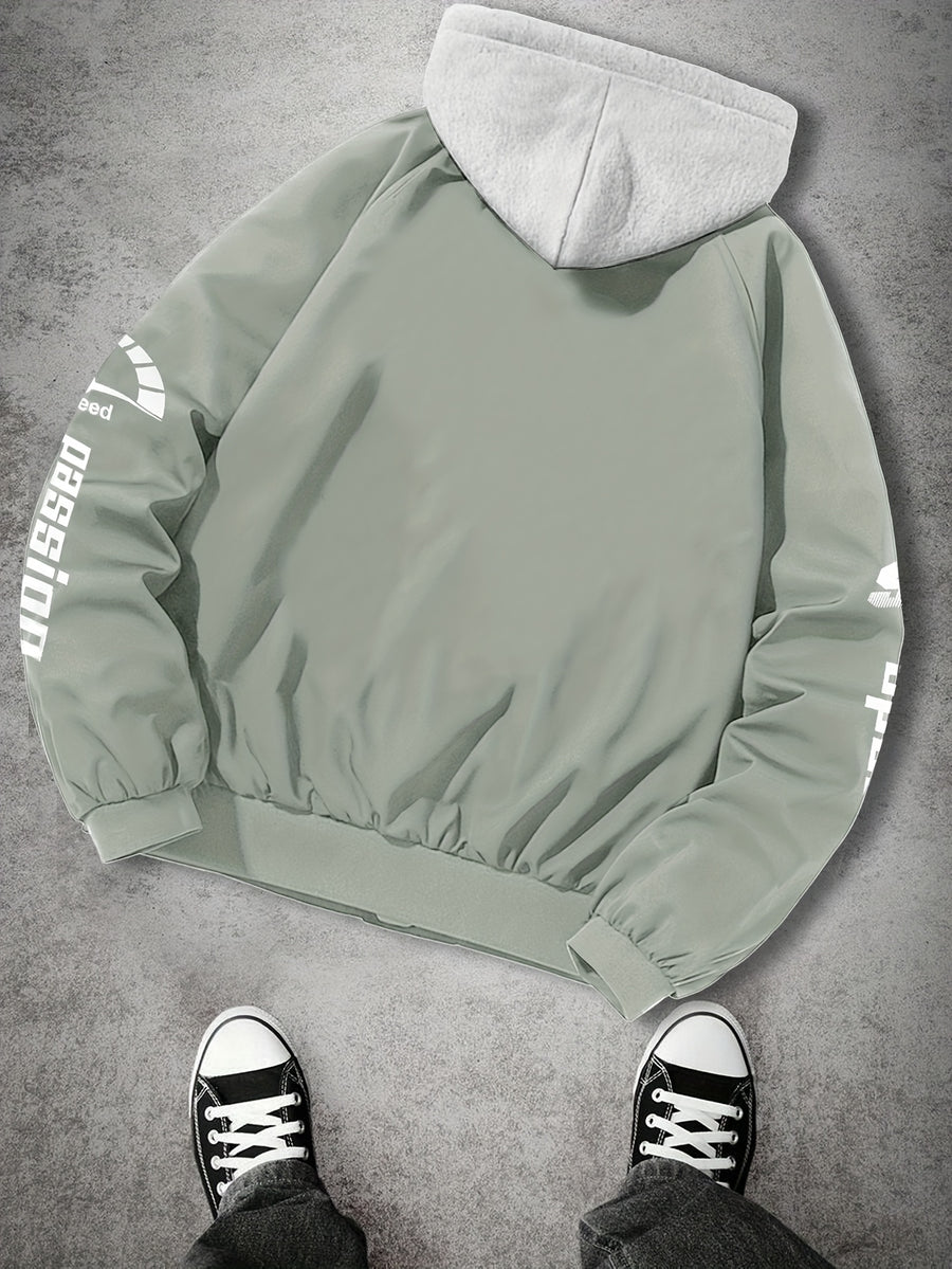 Casual American Street Racing Print Design Trendy 2-in-1 Look Hooded Jacket JK5682 - Light Grey