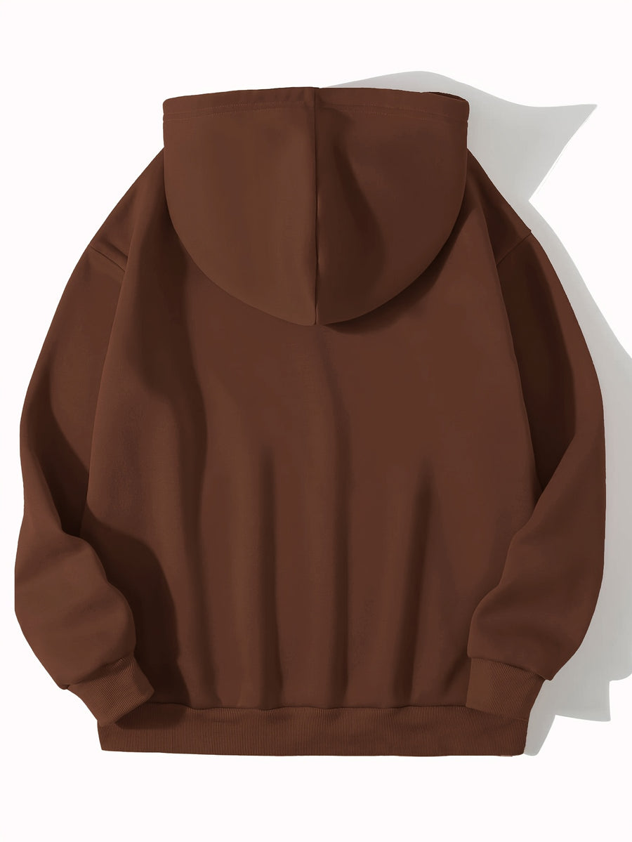 Women's Fashion Hoodie with Three Cups of Coffee H's COFFE TIME Print Kangaroo Pocket Long Sleeve Sweatshirt for Autumn and Winter, Ideal for Daily Casual Wear, Outings, and Parties - Coffee Brown