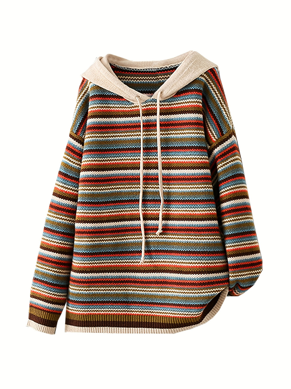 Hooded Striped Color-Block Sweater Hoodie Long Sleeve Korean Style Preppy Hooded Sweater - Mixed colors