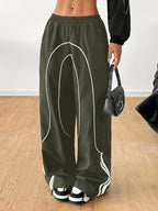 Women's Fashion Y2K Streetwear Wide-Leg Pants with Side Tie Design, Hip-Hop Joggers, Elastic Waist Wide-Leg Pants, Casual Swear, Harem Pants - Army Green
