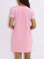 Women's Dress - Spring/Summer Extended T-Shirt - Casual Fashion Printed Round Neck Loose Dress, Women's Top, Multi-Scene Wear, Casual Vacation Style - pink color
