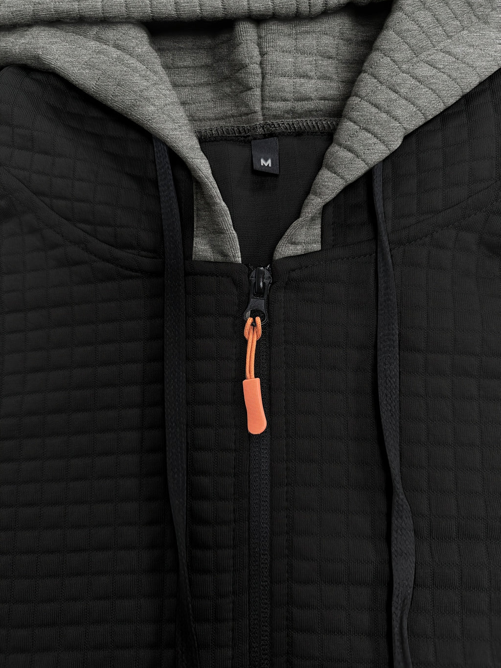 Autumn Winter Men'S Thick Jacquard Long Sleeve Cardigan Hooded Jacket Coat, Fashionable Checkered Jacquard Texture Fabric Comfortable, Suitable for Daily Outings, Outdoor Sports, Travel, And Vacation, Lightweight Comfortable Regular Fit - Black