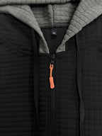 Autumn Winter Men'S Thick Jacquard Long Sleeve Cardigan Hooded Jacket Coat, Fashionable Checkered Jacquard Texture Fabric Comfortable, Suitable for Daily Outings, Outdoor Sports, Travel, And Vacation, Lightweight Comfortable Regular Fit - Black
