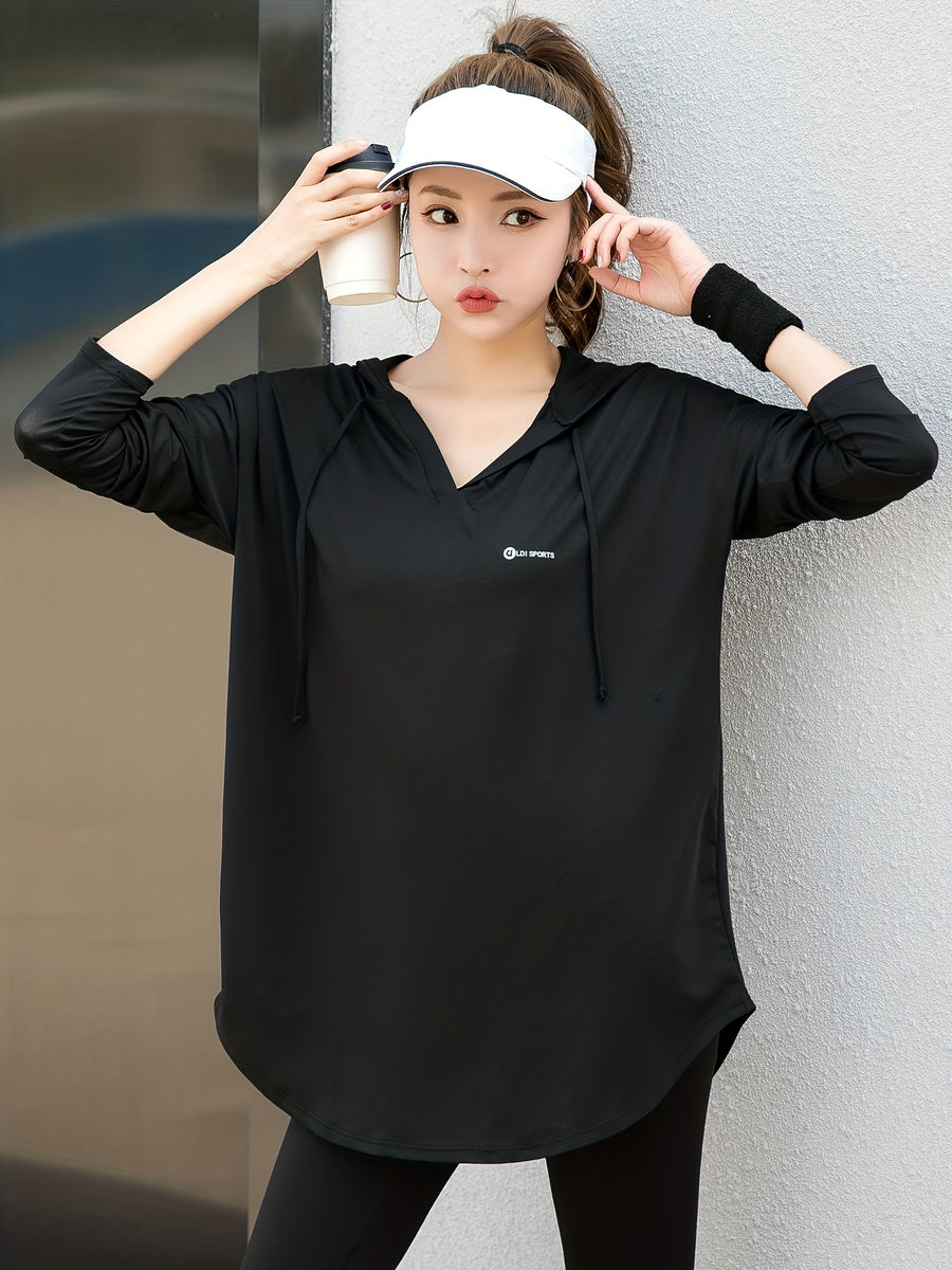 Plus Size, 1pc Women's Fashion Pullover Hoodie, Casual Plus-Size T-Shirt, Swear, Loose Cover-Up Shirt for, Long Sleeve, Conceals Figure - Black