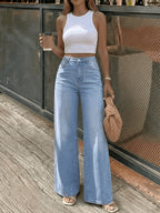 High-waisted Design, Light Blue Hue, and a Relaxed Fit That's Highly Practical. These Versatile Autumn-winter Casual Pants Are Suitable for All Occasions, Designed for the 2026 Autumn-winter Collection - Medium Blue