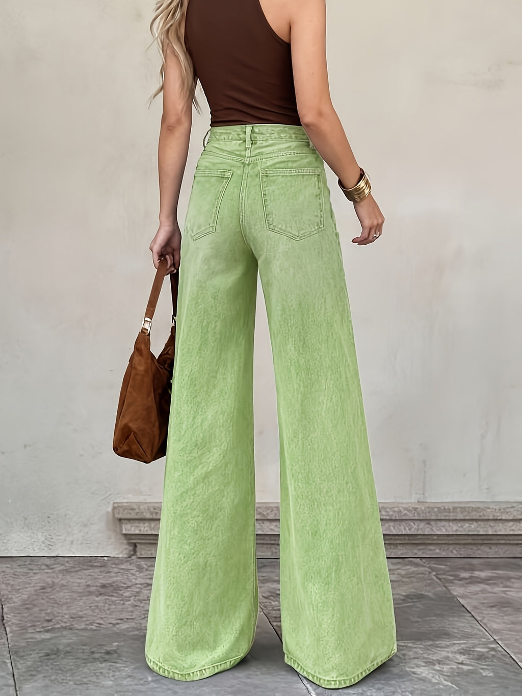 New Halloween Essential Straight-Leg Stretch Comfortable Casual Elegant Apple Green Denim Long Pants for the Holiday - Yellow-green
