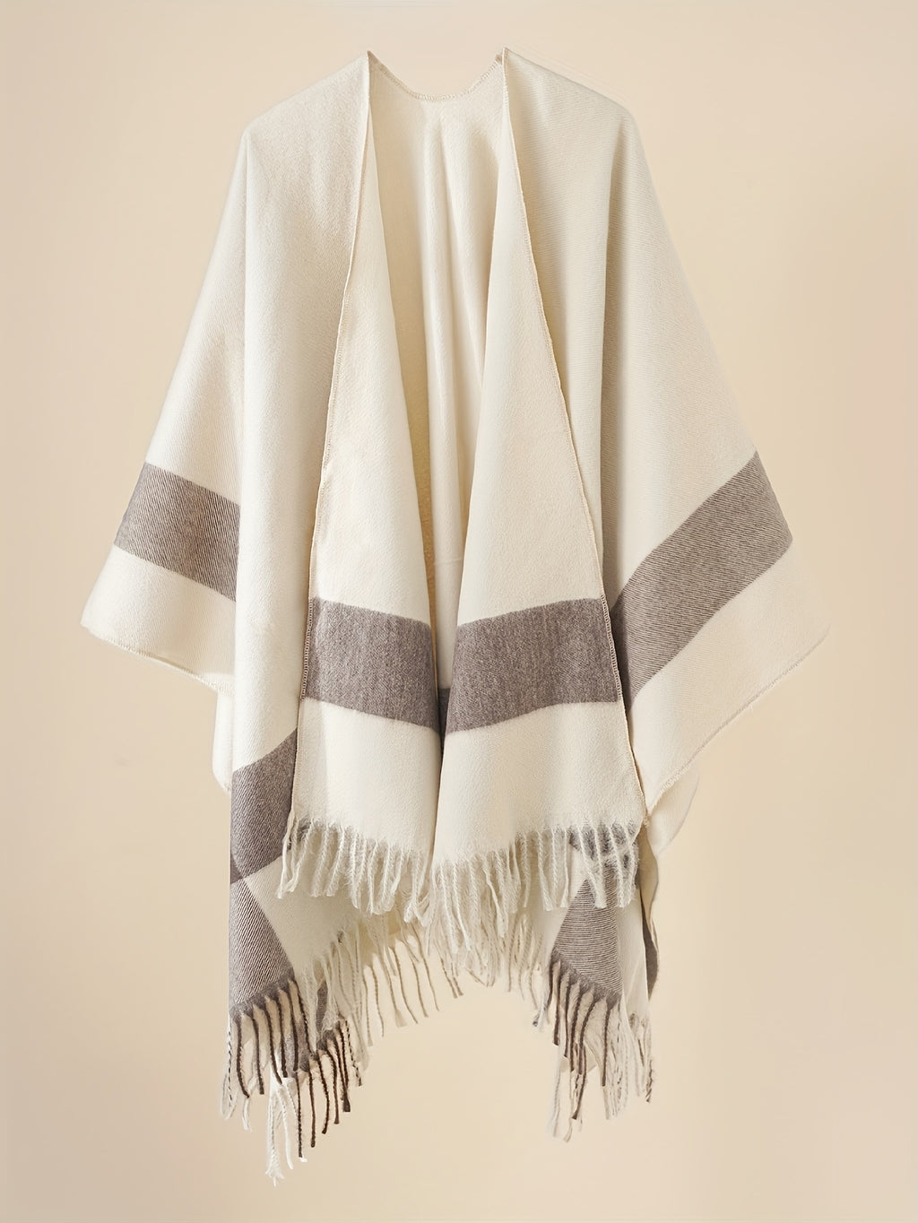 Women'S Striped Printed Cardigan Shawl, Bohemian Style Front-Open Jacket Casual Elegant Cape Sweater Suitable for Autumn Winter Evening Parties - Off-white