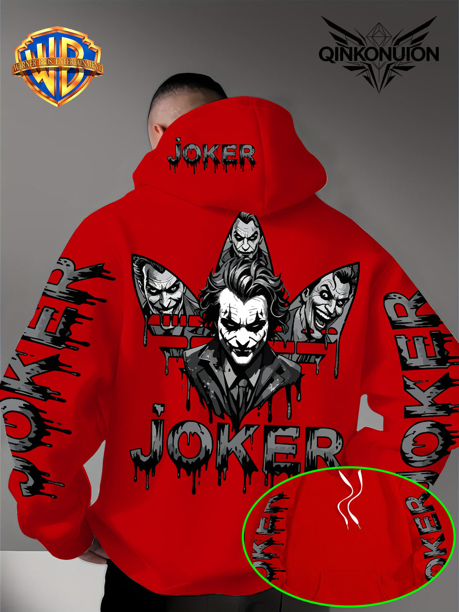 Warner Official Men's Hoodie, Multi Sided Clown Dark Dripping Graffiti Trendy Brand Printed Design, Machine Washable, Warm and Casual for Autumn and Winter, Daily Drawstring Hoodie, Multi Functional Sports and Leisure Loose Version - Red