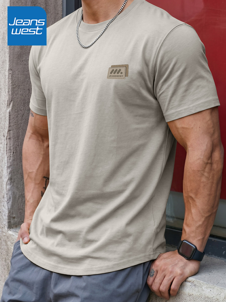 JEANSWEST Men'S Summer 100% Athletic Casual Short Sleeve T-Shirt, Loose Fit - Gray Apricot