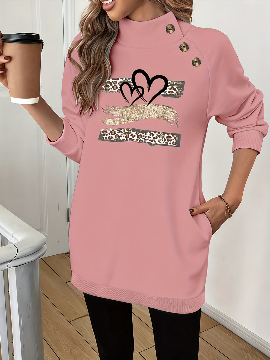 Women'S Fashion High-Neck Sweatshirt - Dark Pink