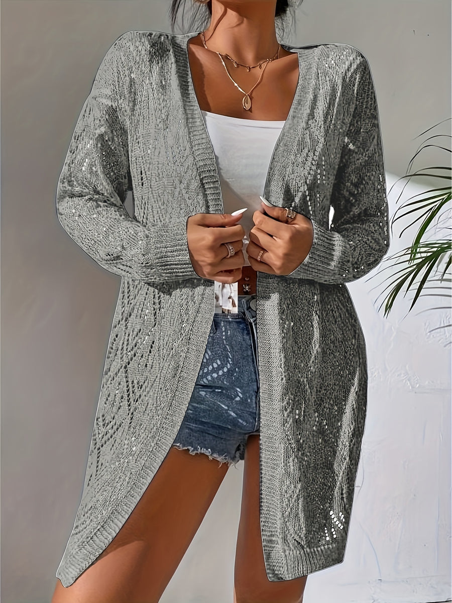 Full Hollow Shoulder Long Open Shirt - Grey