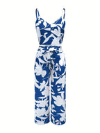New Summer Fashion Versatile Elegant V-Neck Camisole Paired with Tie-Up Long Pants Set for Women - Blue