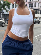Women's Elegant Sleeveless Tank Top - Semi-Sheer Solid Color Layering Essential, Breathable & Machine Washable, Versatile Casual to Dressy All-Season Wear, Ladies Tank Tops, Everyday Outfit, Simple Design, Easy Care, Fashion Lovers - White