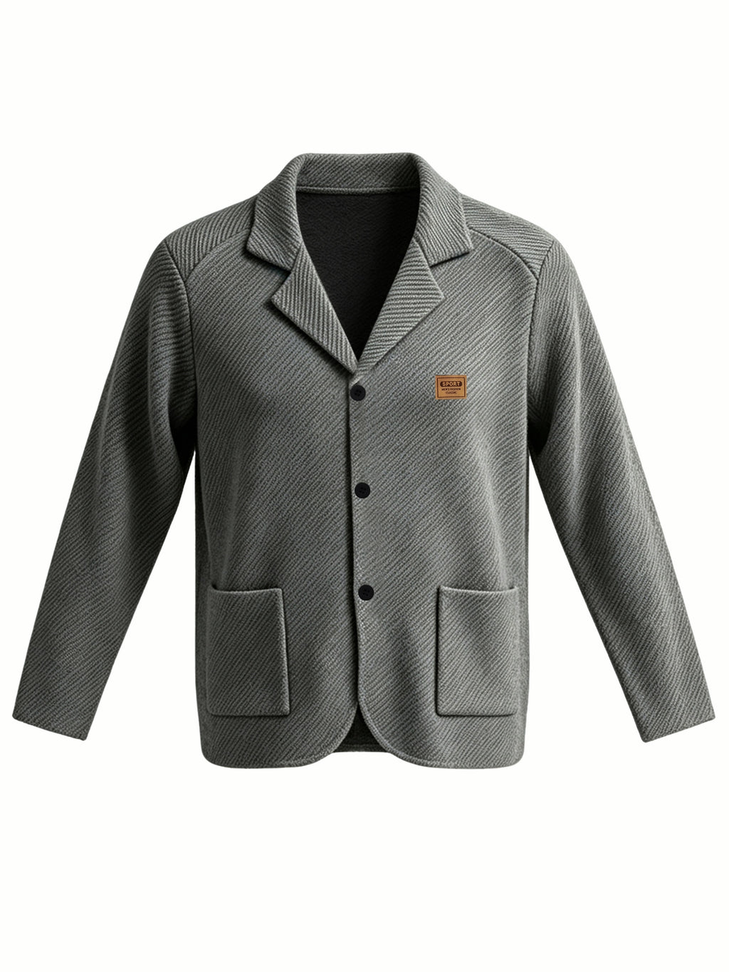Men'S Spring Autumn New Pinstripe Textured Fabric Blazer Collar Cardigan Single Button Double Pocket Business Casual All-Match Long Sleeve Jacket, Knit Soft Comfortable Fashion Solid Color Outerwear Suitable for Daily Outings, Dates, Holidays - Grey