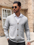Men'S Casual V-Neck Cardigan Jacket, Retro 3D Jacquard Texture, Button-Front with Double Pockets, Knit Fabric Long Sleeve Top for Commute, Shopping, And Social Gatherings, Light Casual Business Style, Spring/Autumn Relaxed Fit - Grey
