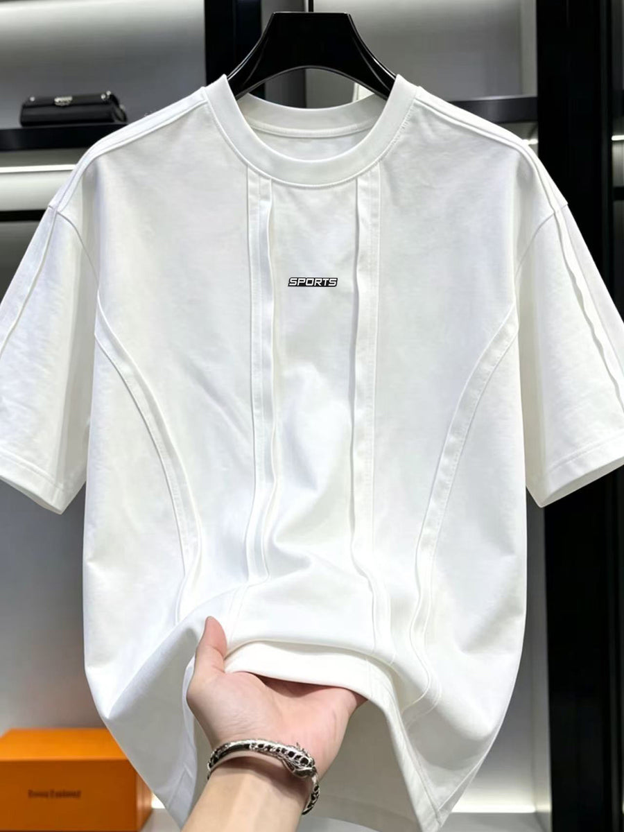 Men'S Deconstructed Patchwork 3D Cutout Short Sleeve T-Shirt, SPORT Letter Print Trendy Loose Round Neck Top - White