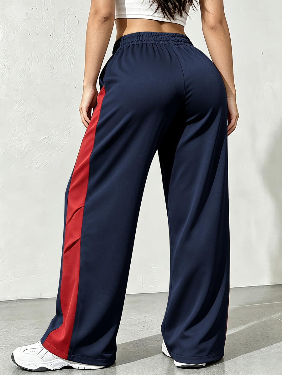 Women's New Style Casual Lightweight S Long Pants, Color Block Patchwork, Drawstring Waist, Logo, Suitable for Spring/Autumn Outdoor Leisure or Daily Casual Wear - Blue