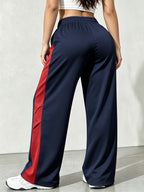 Women's New Style Casual Lightweight S Long Pants, Color Block Patchwork, Drawstring Waist, Logo, Suitable for Spring/Autumn Outdoor Leisure or Daily Casual Wear - Blue