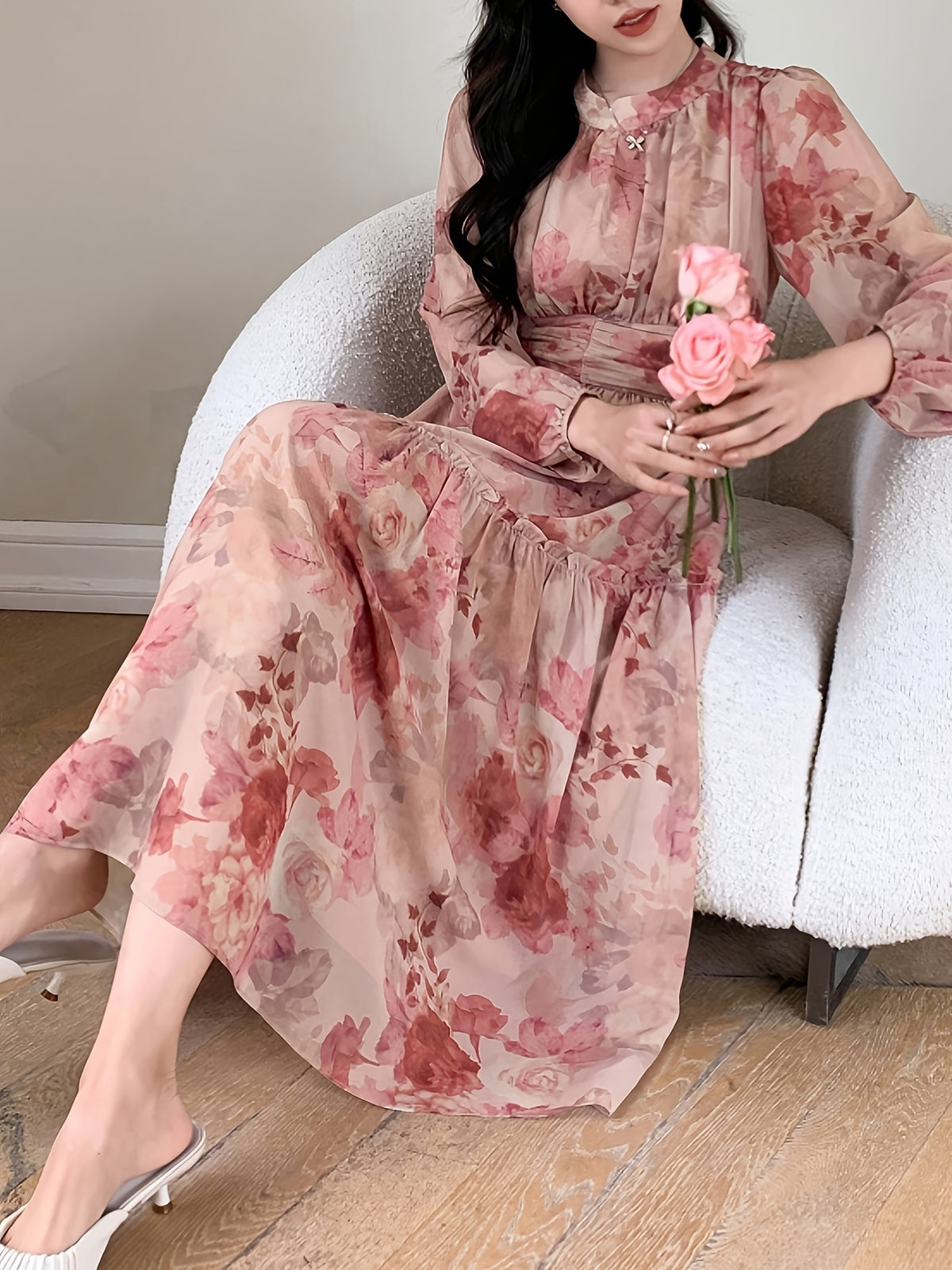 Women's Dress, Fashionable Elegant Solid Color Dress, Temperament Slim Fit Evening Gown - Dusty Rose