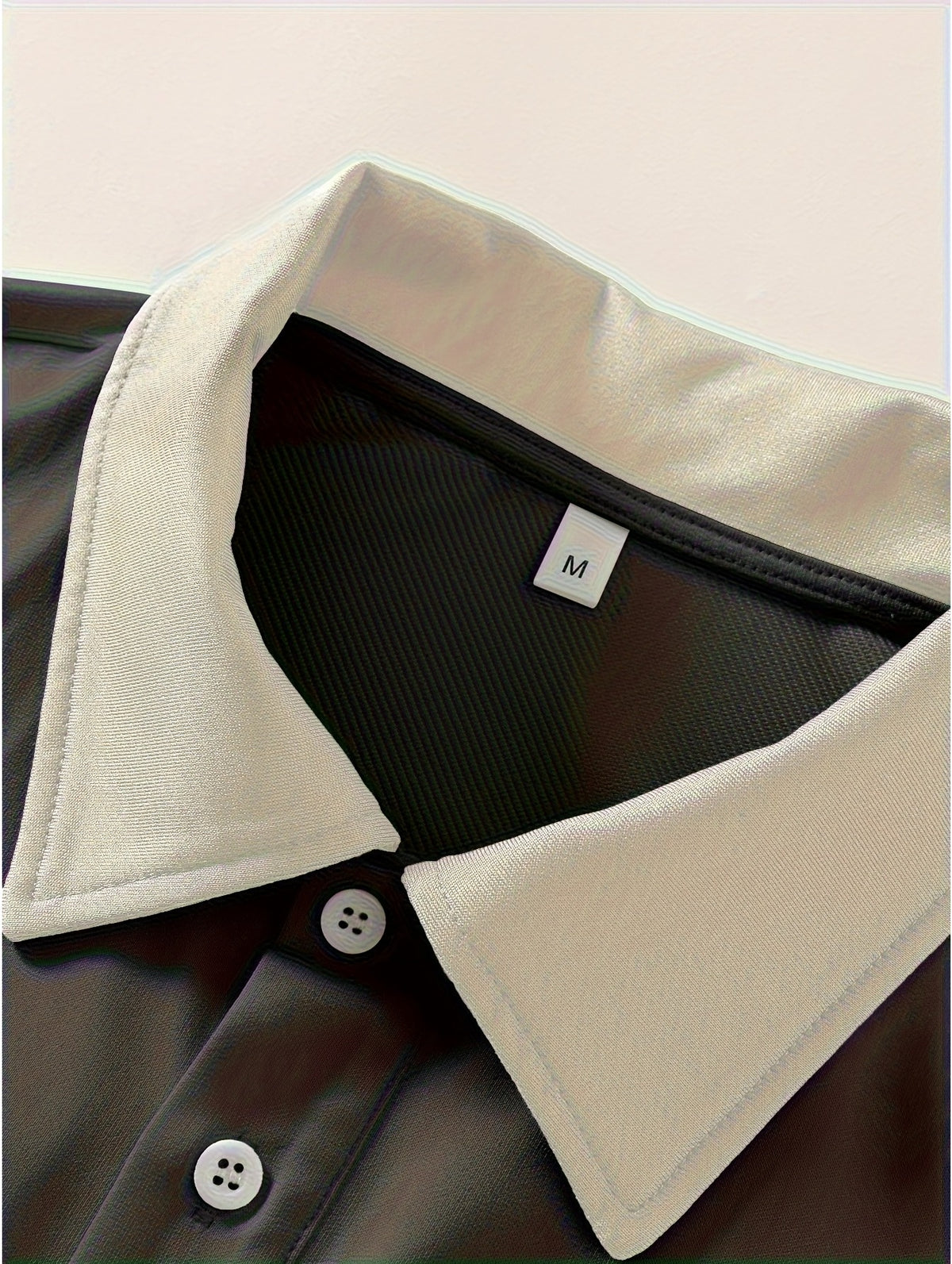 Men's New Polo Shirt, Black Base with Beige Contrast Collar, Double White Stripes on Cuffs, Abstract Line Portrait Print on Chest, Loose Fit, Artistic and Atmospheric, Suitable for Daily Casual and Commute. - Black