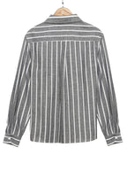 Men'S Long Sleeve Business Shirt, Regular Fit, Fashionable Casual Textured Striped Linen-Like Comfortable Breathable Light Business Collar Shirt (Back Double Layer Pleating Craft) Suitable for Office, Weddings, And Formal Occasions - Grey