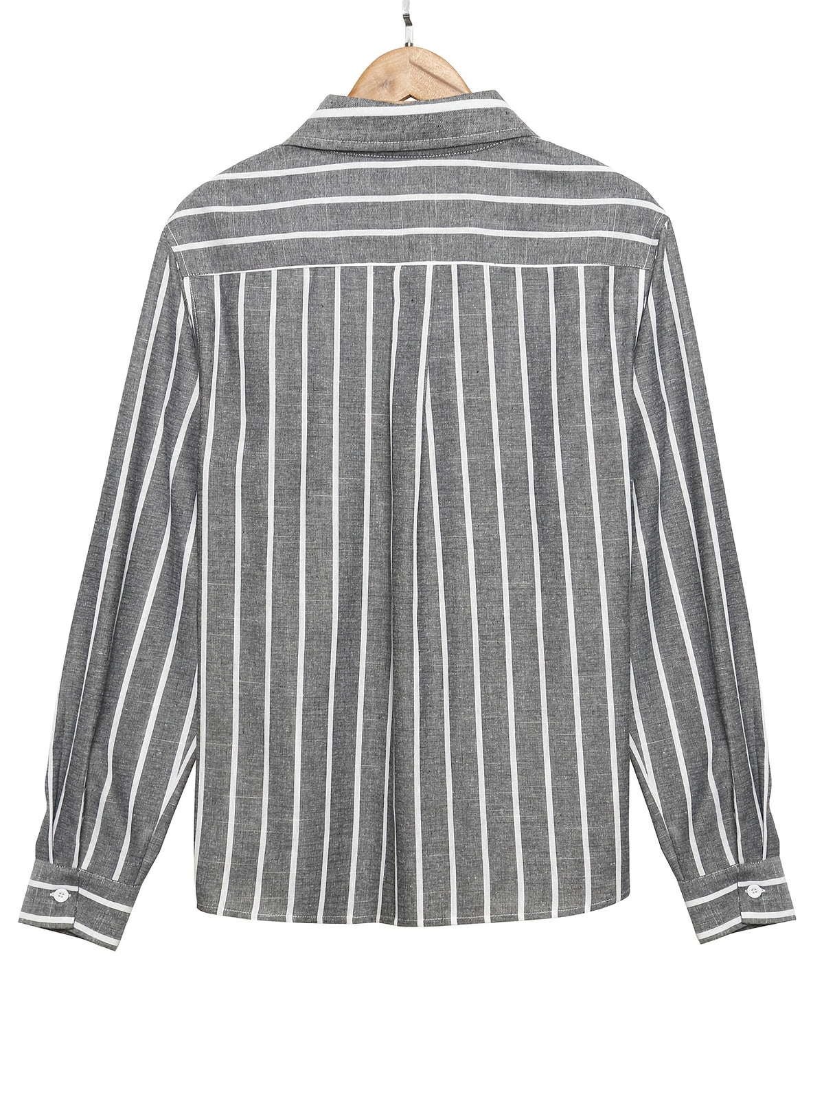 Men'S Long Sleeve Business Shirt, Regular Fit, Fashionable Casual Textured Striped Linen-Like Comfortable Breathable Light Business Collar Shirt (Back Double Layer Pleating Craft) Suitable for Office, Weddings, And Formal Occasions - Grey