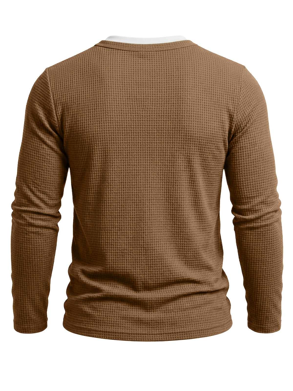 Autumn/Winter Cross-Border Men's Long Sleeve Crew Neck 2-in-1 Look Henley Shirt European and American Men's Pullover Base Layer T-shirt - Coffee Color