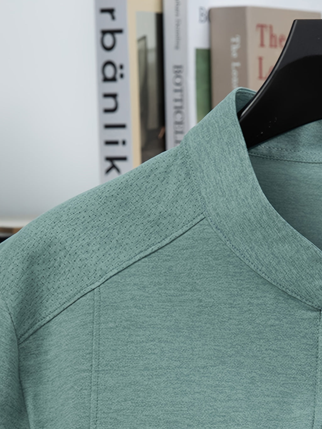 Stand-up Collar Youth Summer Short-sleeve New Style Half-sleeve Top, Pullover Outerwear, Solid Color Versatile Garment - Green