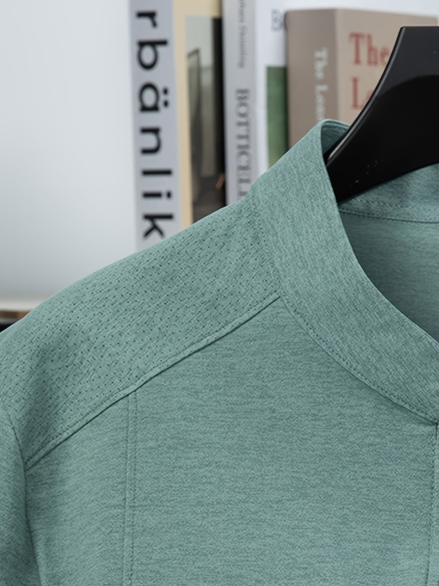 Stand-up Collar Youth Summer Short-sleeve New Style Half-sleeve Top, Pullover Outerwear, Solid Color Versatile Garment - Green