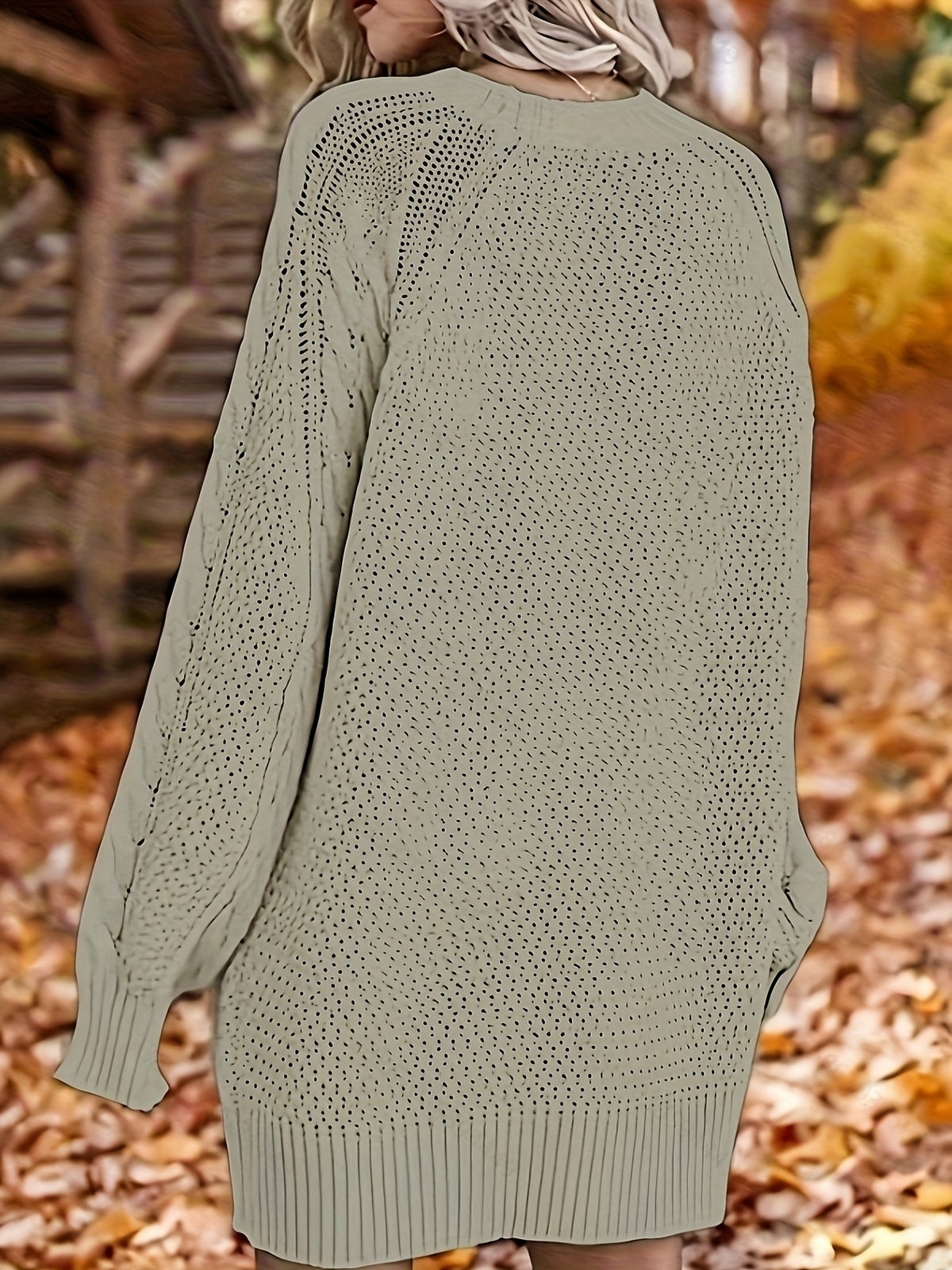 Women's Sweater Dress, Women's Long Sleeve Crew Neck Textured Knitted Dresss - Grey