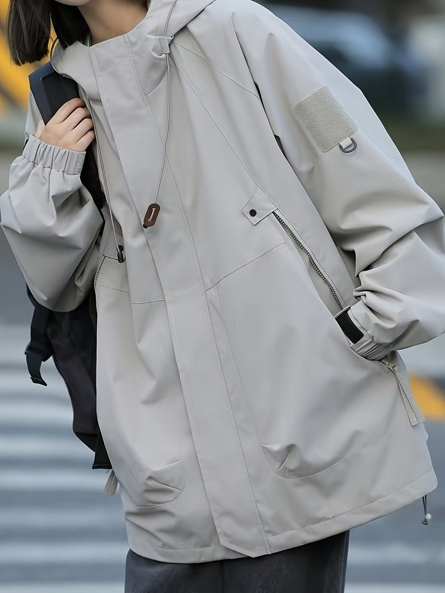 Windproof Mountain Series Jacket for Women, Four-Season Hooded Windbreaker Unisex Workwear Jacket - Light Grey