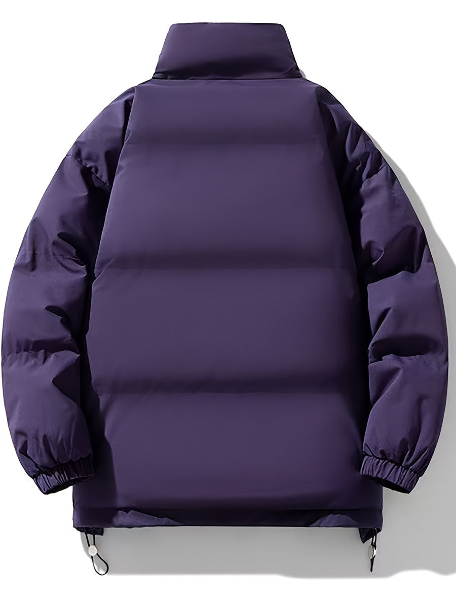 Men'S Stand-Collar Jacket Winter Loose Thick Warm Coat, Easy Casual Zippered Jacket - Purple