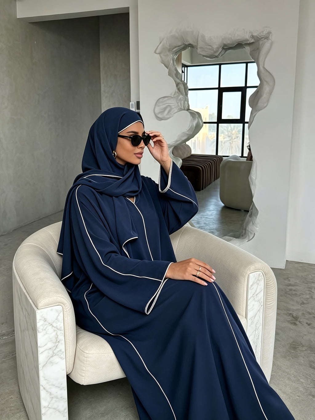 1 Set ( + Dress), Solid Color Nida Fabric, Elegant and Comfortable, Breathable and Comfortable for Outings | Simple Islamic Clothing | and Turkish Clothing, for Home, Outdoors, Leisure, Dresses for Women, Abaya for Women, Abaya Été, Abaya Femme - Navy Color