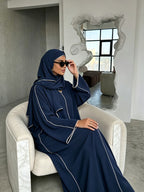 1 Set ( + Dress), Solid Color Nida Fabric, Elegant and Comfortable, Breathable and Comfortable for Outings | Simple Islamic Clothing | and Turkish Clothing, for Home, Outdoors, Leisure, Dresses for Women, Abaya for Women, Abaya Été, Abaya Femme - Navy Color