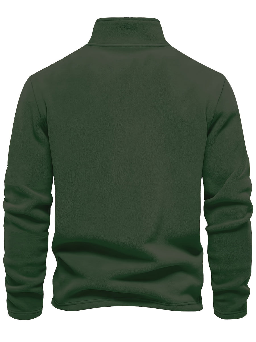 Autumn-Winter Plush Top Half-Zip Sweatshirt Trendy Warm Clothing - Dark Green
