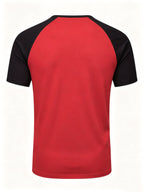 5-Pcs Summer Men'S Short-Sleeve T-Shirt, Raglan Sleeve Henley Shirt, Multi-Color Solid Casual Sports Top, Button-Up Round Neck Shirt - Red