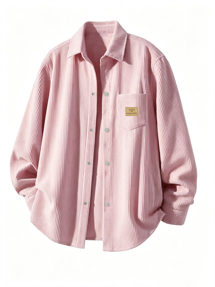 Spring/Autumn Trendy Bad Boy Fashion Preppy Style Pocket Patchwork Long Sleeve Corduroy Casual Outerwear - Pink