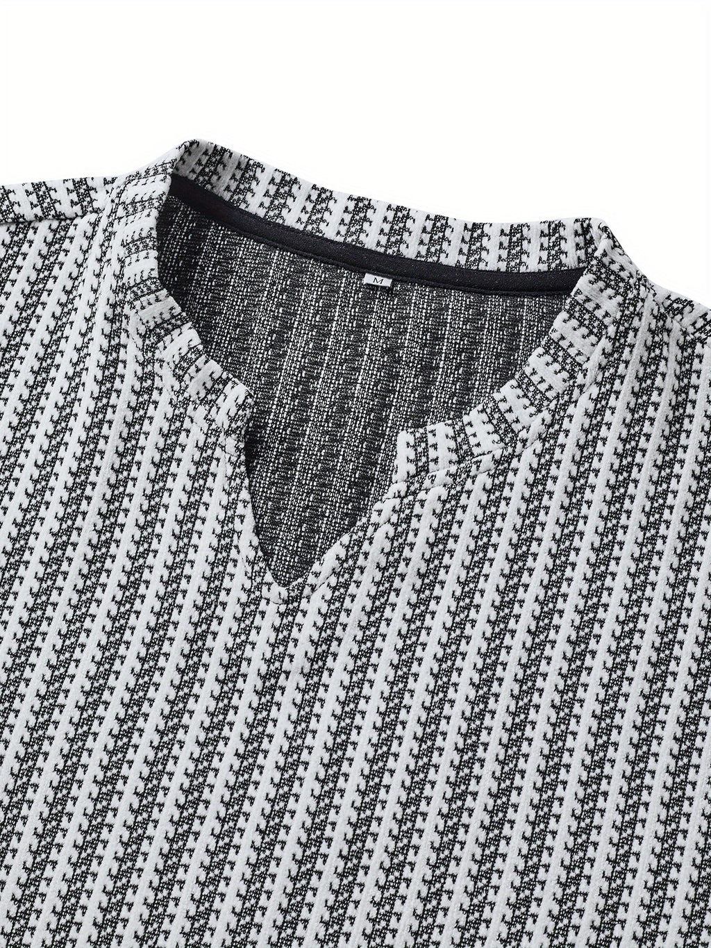 Men'S Fashion Casual Knitted Small Stand-Up Collar Black And White Color-Blocking Sweatshirt Suitable for Daily Wear, Commuting, Versatile Fashion, Men'S Henley Shirt - White