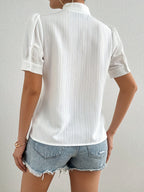 Women'S Short-Sleeve Button-Up Casual Floral Embroidered Shirt - White
