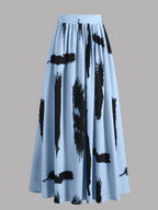 Women's Casual Loose-fit Skirt with a Unique Design, Versatile and Featuring Distinctive Ink Wash Prints for a High-end, Look - Blue
